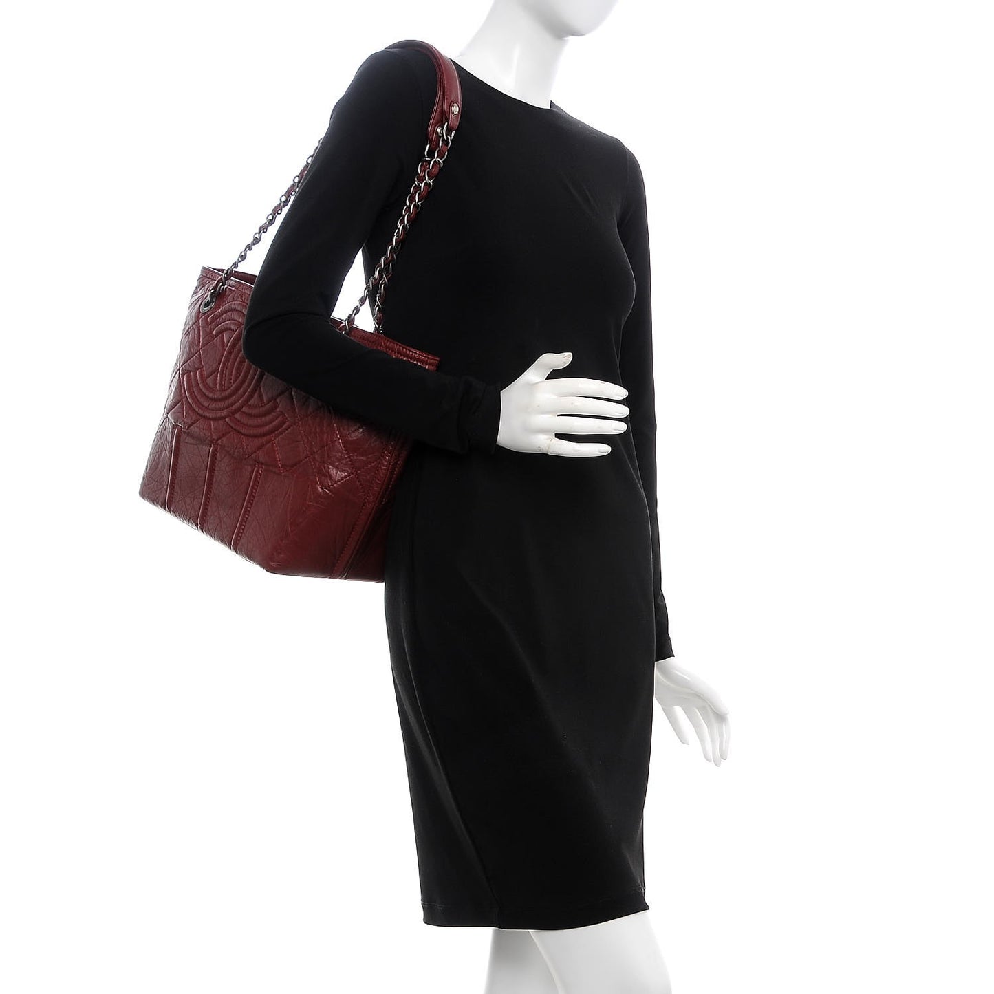 Aged Calfskin Small Shopping In Moscow Tote Burgundy