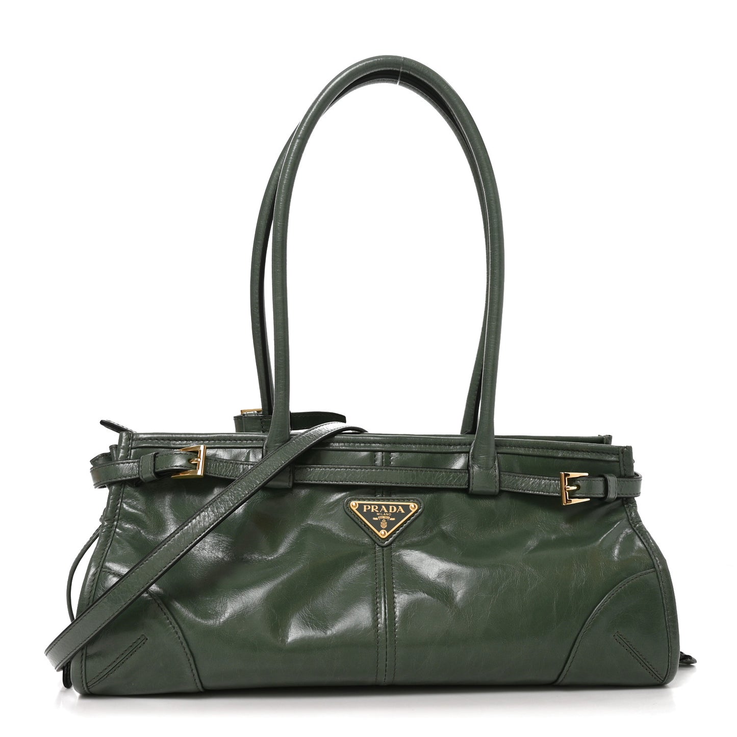Glossy Calfskin Triangle Medium Bonnie Shoulder Bag Salvia