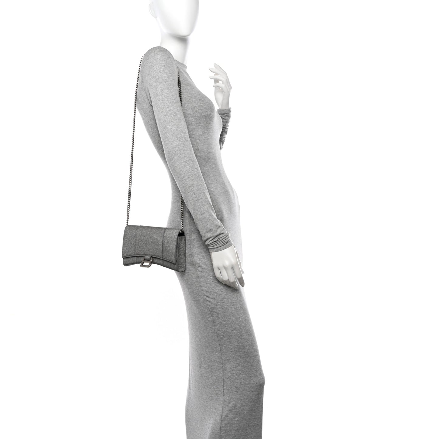Glitter Fabric Hourglass Chain Bag Grey