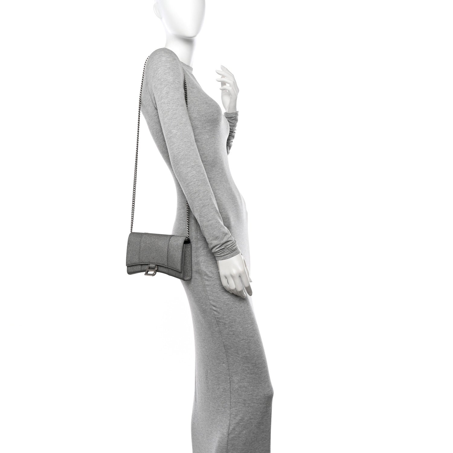 Balenciaga Glitter Fabric Hourglass Chain Bag Grey 2 of 9
