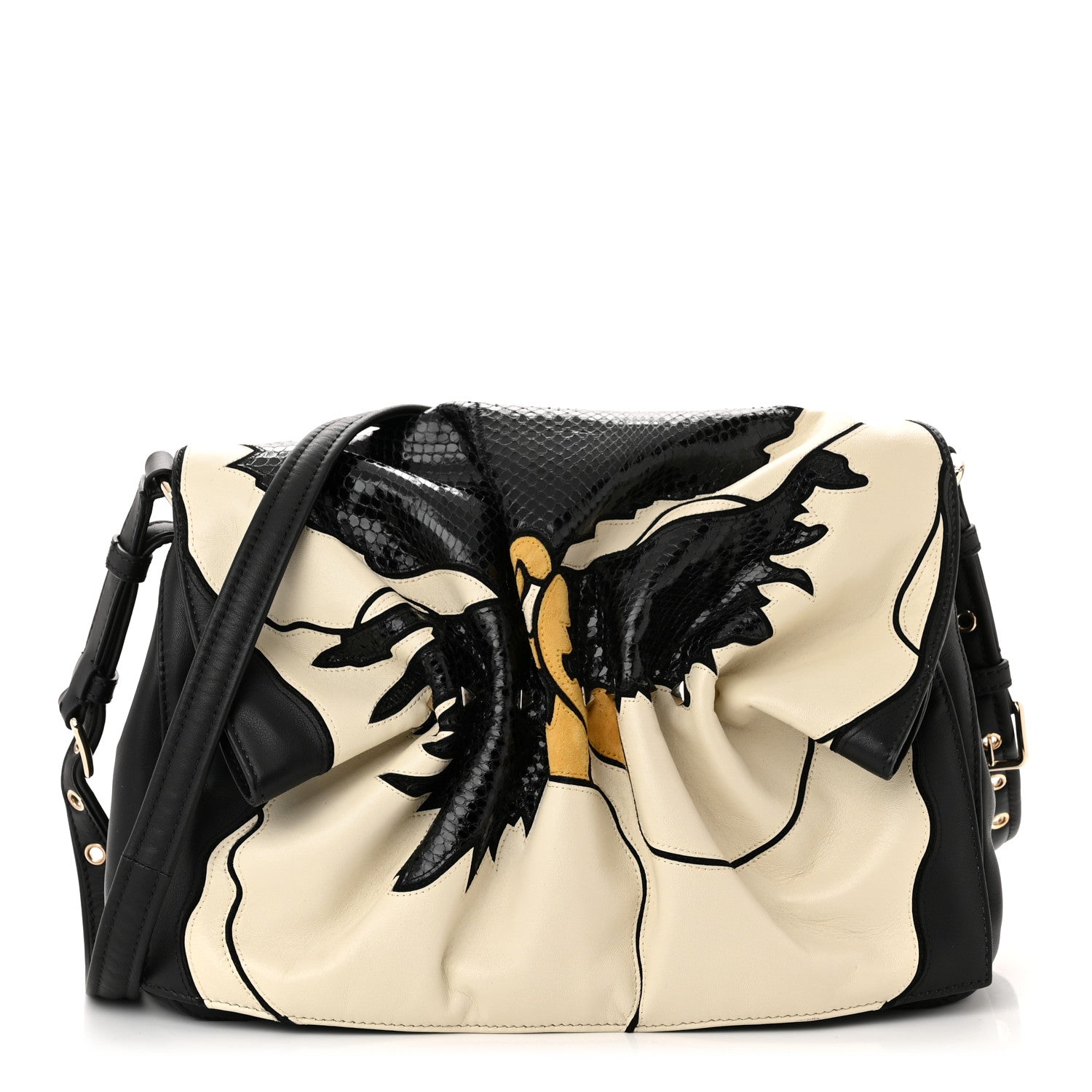 Valentino Garavani Lambskin Snakeskin Bloomy Crossbody Bag Black 1 of 12