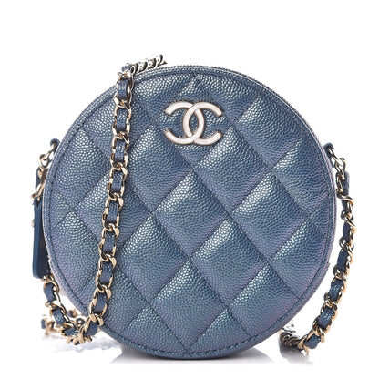 Chanel Iridescent Caviar Quilted Round Clutch With Chain Blue 1 of 10