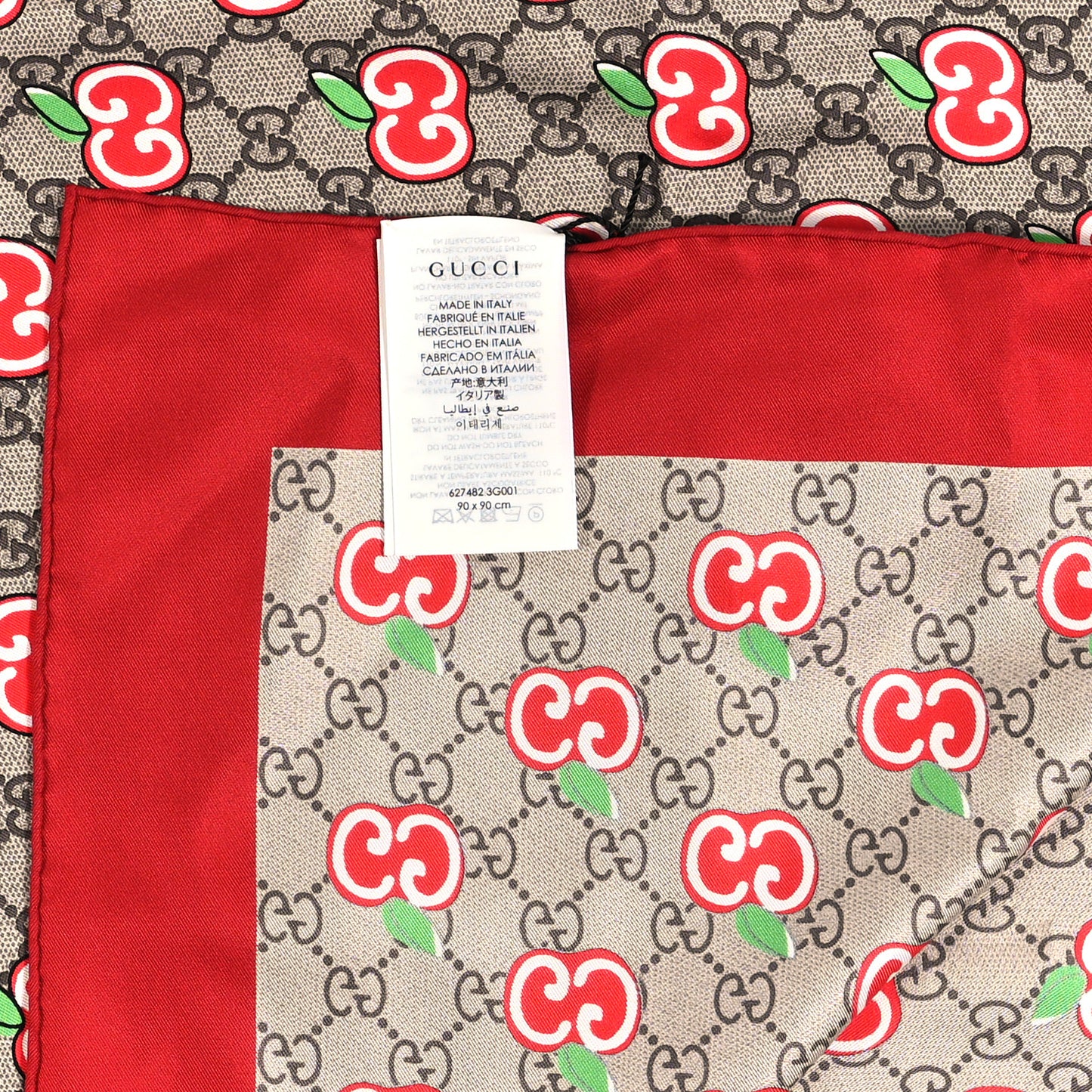 Silk Twill GG Monogram Pomme GG Square Scarf Beige Red