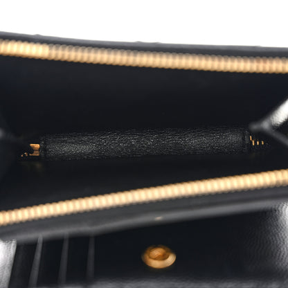 Saint Laurent Grain De Poudre Matelasse Chevron Monogram Compact Zip Around Wallet Black 6 of 11