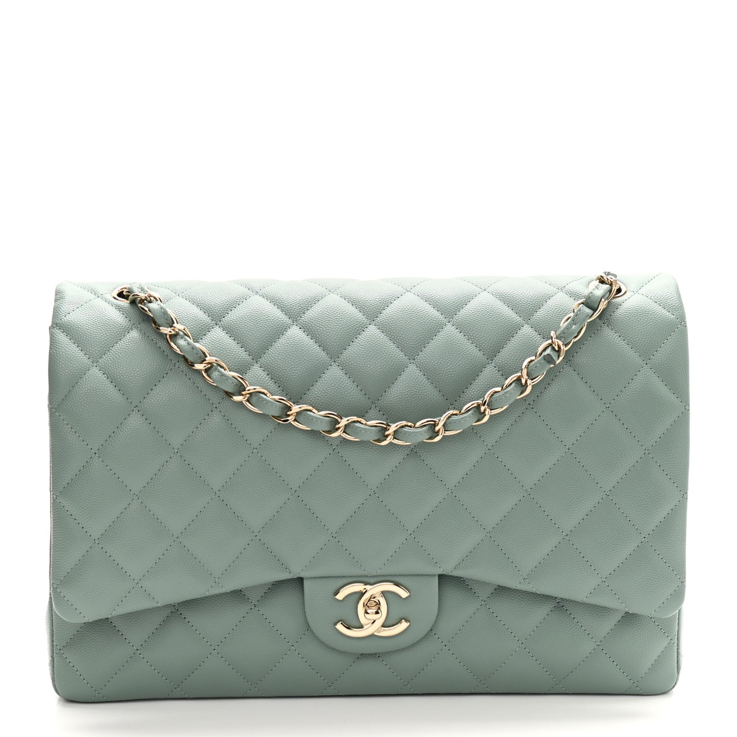 Caviar Quilted Maxi Double Flap Dark Green
