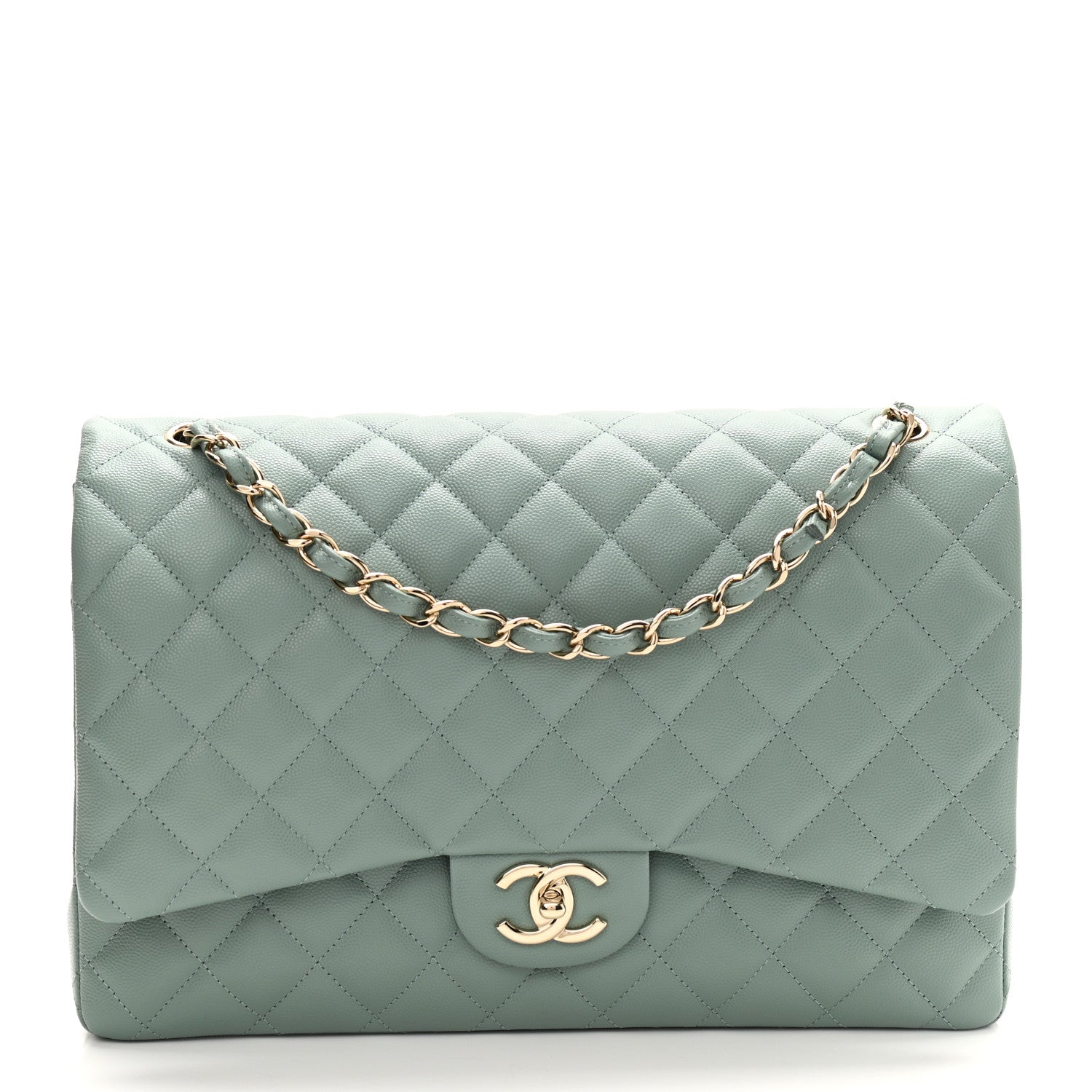Chanel Caviar Quilted Maxi Double Flap Dark Green 1 of 9
