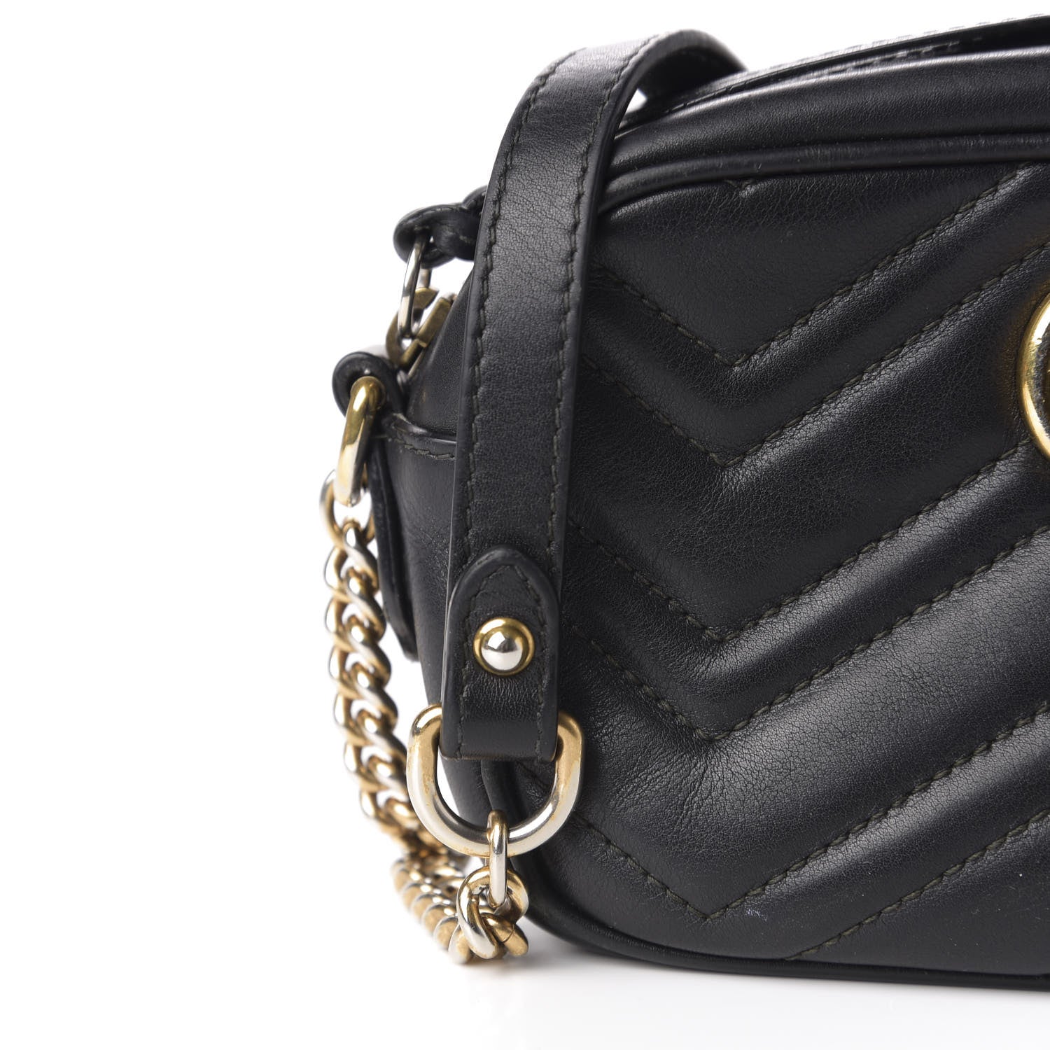 Gucci Calfskin Matelasse Mini GG Marmont Chain Shoulder Bag Black 12 of 13