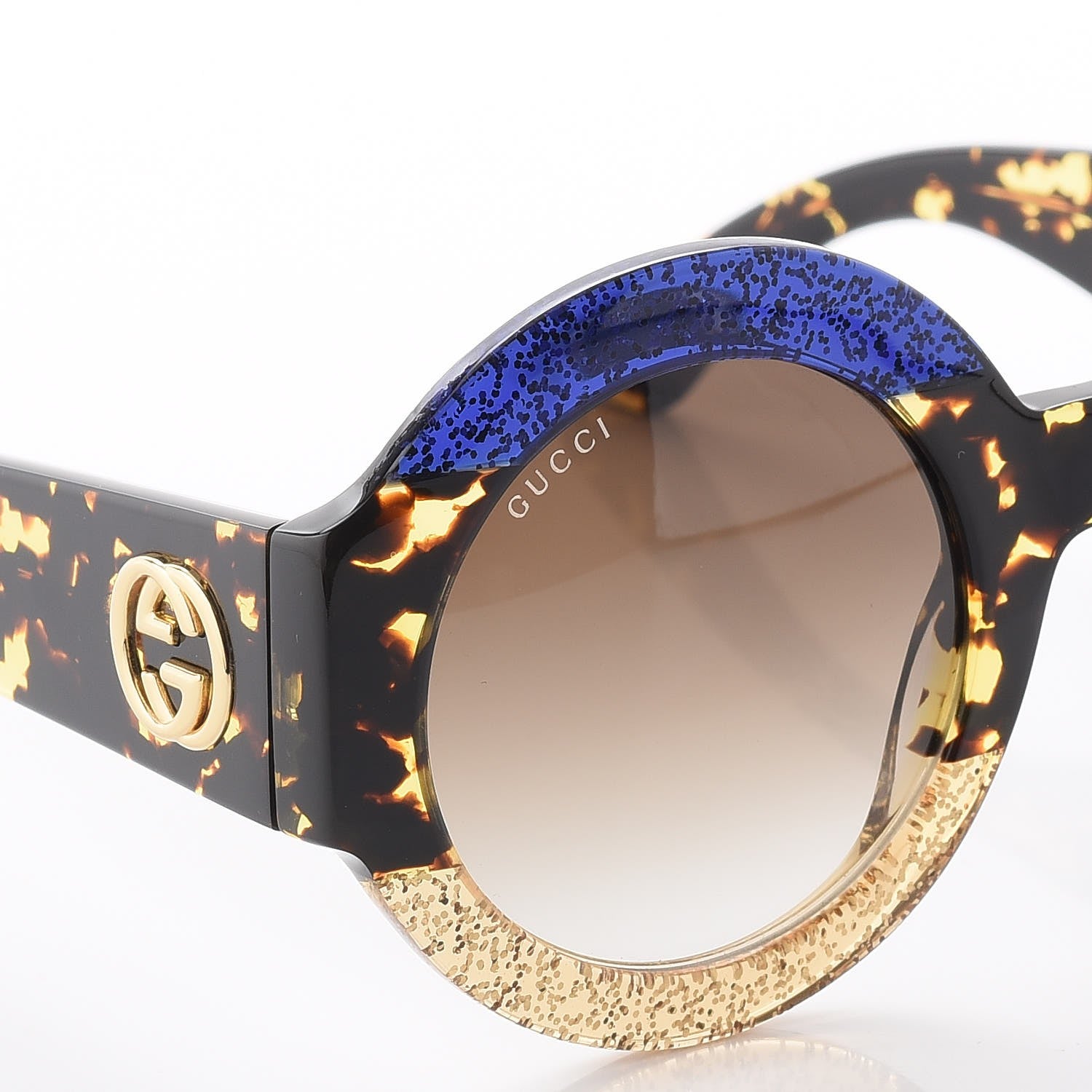 Gucci Acetate Round GG0084S Sunglasses Glitter Blue Multi 5 of 9
