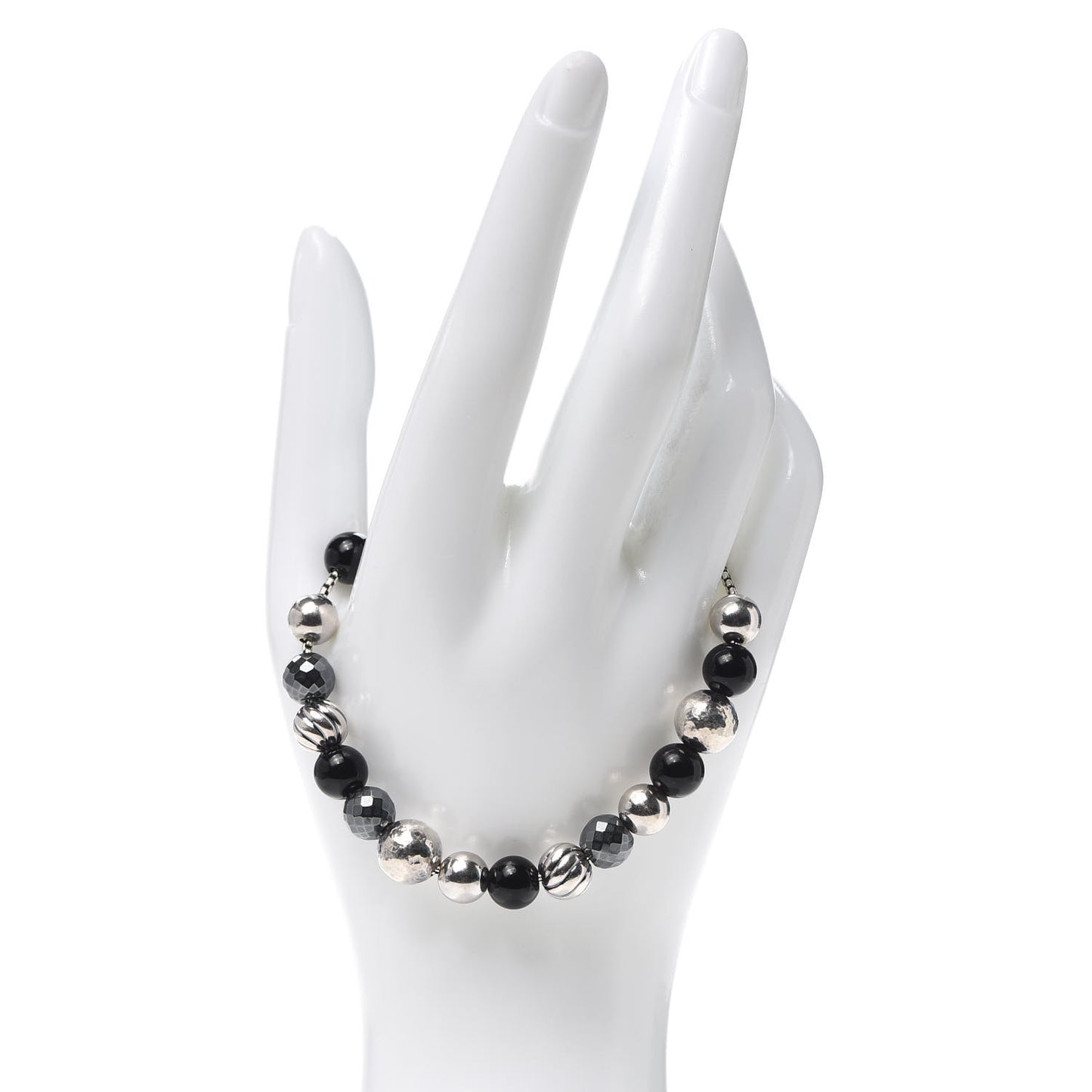 Sterling Silver Black Onyx Hematite 8mm Elements Bead Bracelet