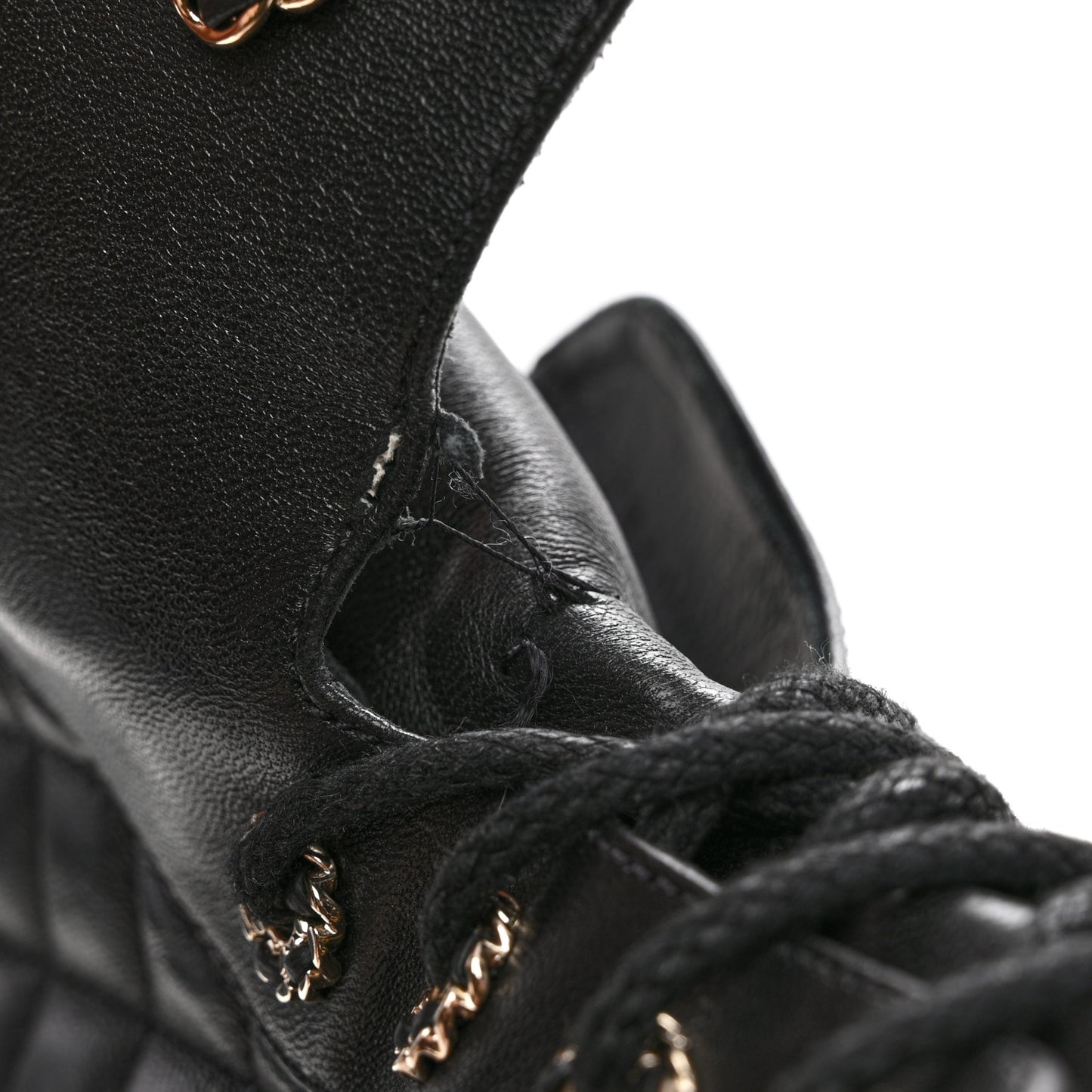 Shiny Goatskin Calfskin Quilted Lace Up Combat Boots 40 Black
