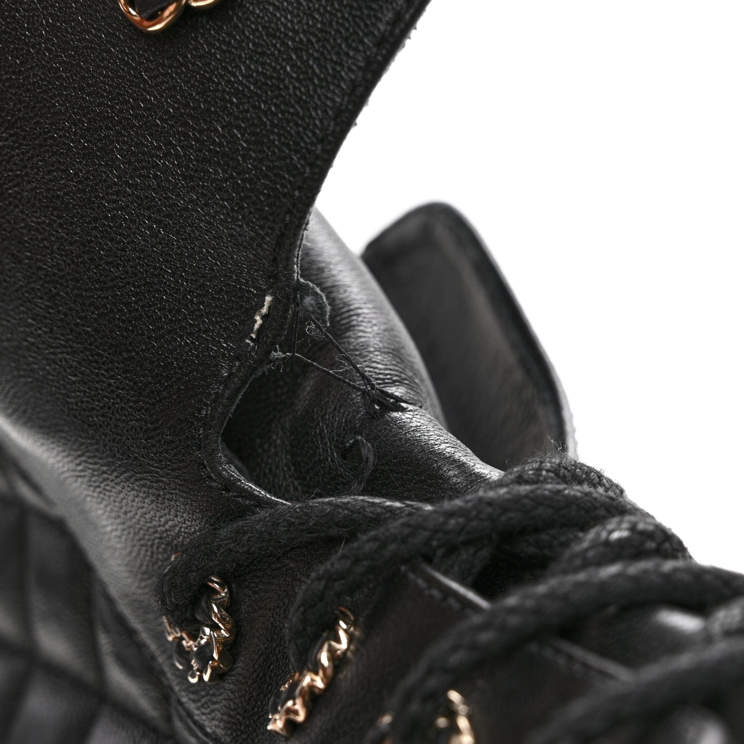 Chanel Shiny Goatskin Calfskin Quilted Lace Up Combat Boots 40 Black 10 of 10