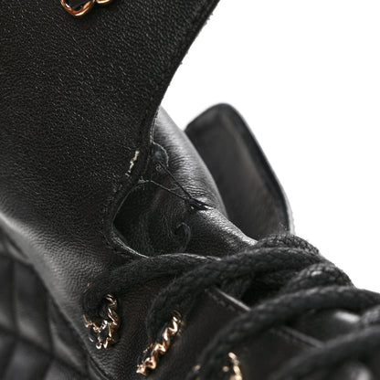 Chanel Shiny Goatskin Calfskin Quilted Lace Up Combat Boots 40 Black 10 of 10