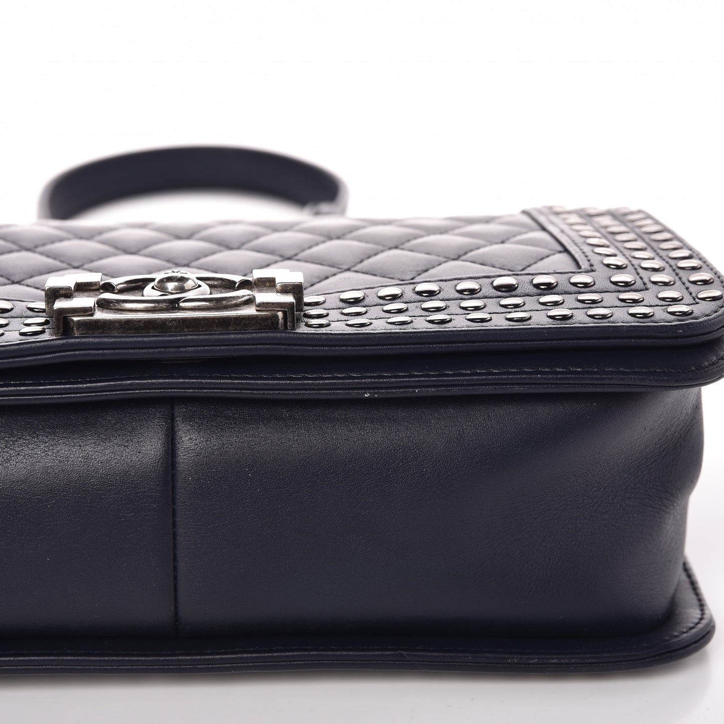 Calfskin Quilted Studded Medium Boy Flap Navy