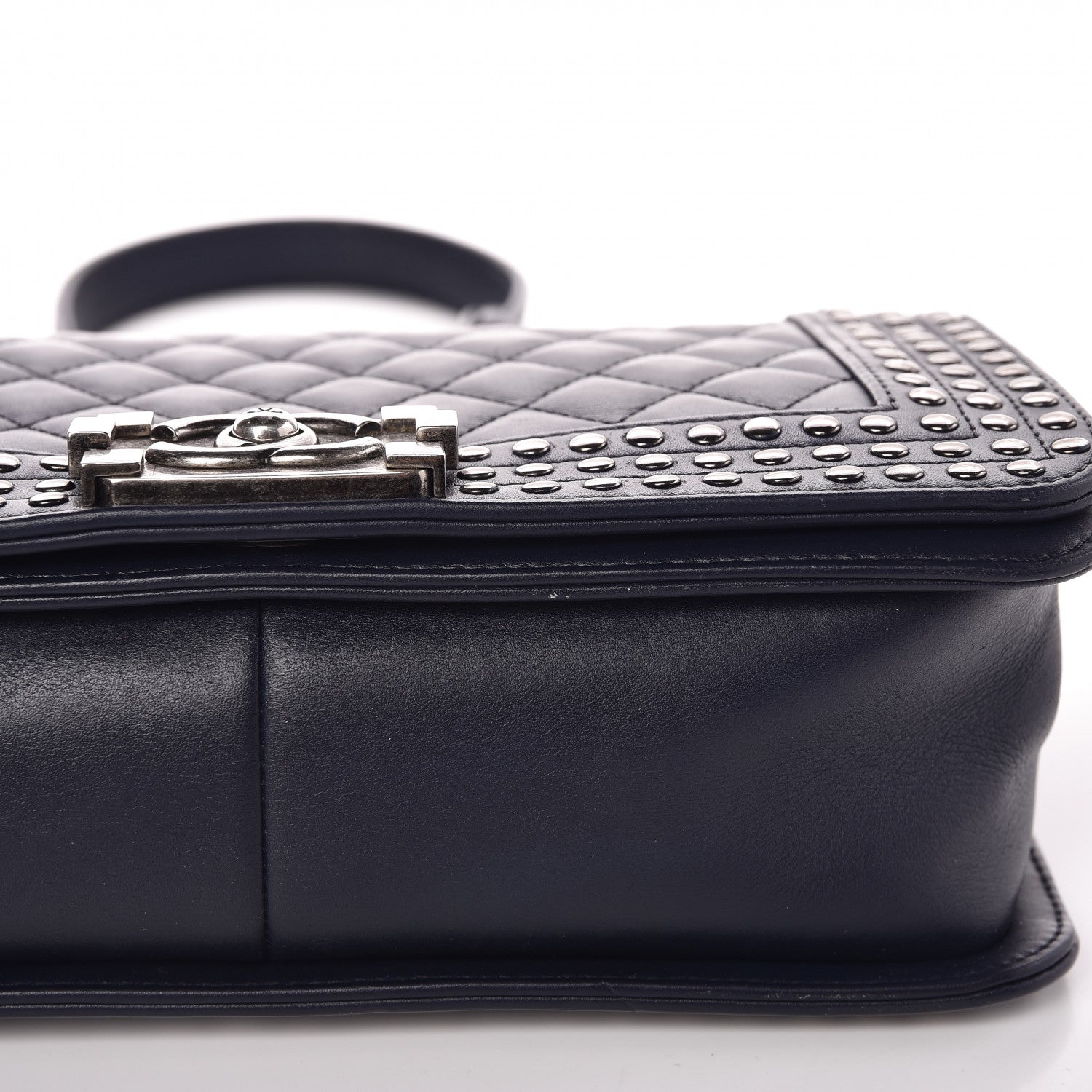 Chanel Calfskin Quilted Studded Medium Boy Flap Navy 9 of 11