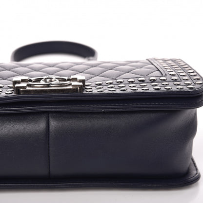 Chanel Calfskin Quilted Studded Medium Boy Flap Navy 9 of 11