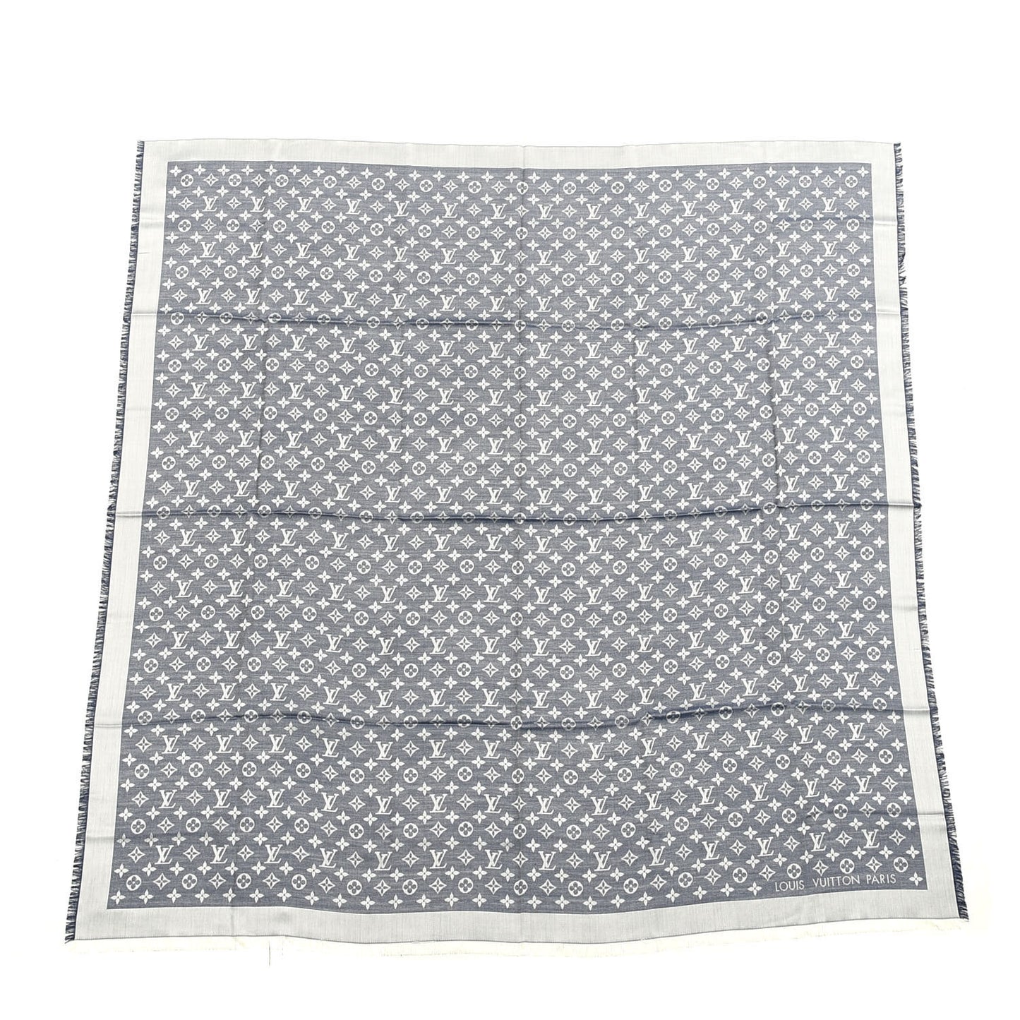Silk Wool Monogram Denim Shawl Blue