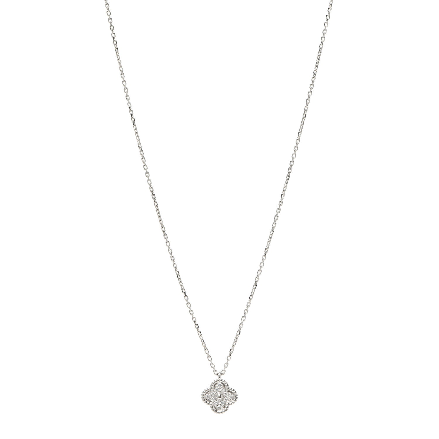 Van Cleef & Arpels 18K White Gold Diamond Sweet Alhambra Pendant Necklace 1 of 7