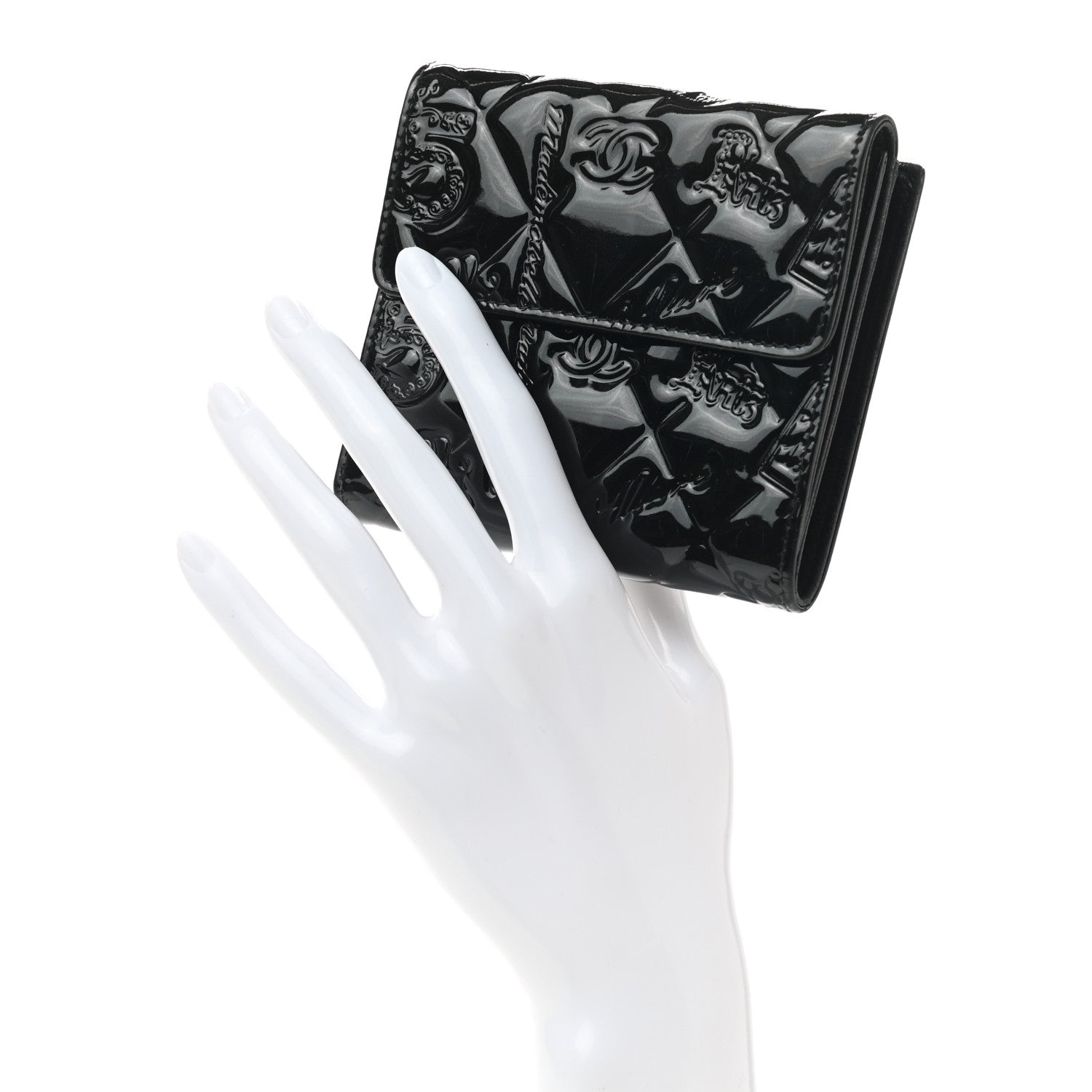 Chanel Patent Calfskin Lucky Symbols Compact French Flap Wallet Black 2 of 8