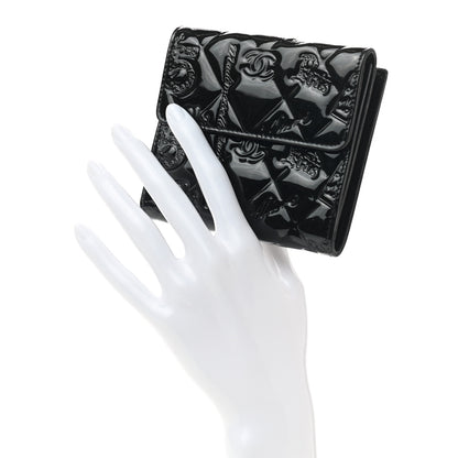 Chanel Patent Calfskin Lucky Symbols Compact French Flap Wallet Black 2 of 8