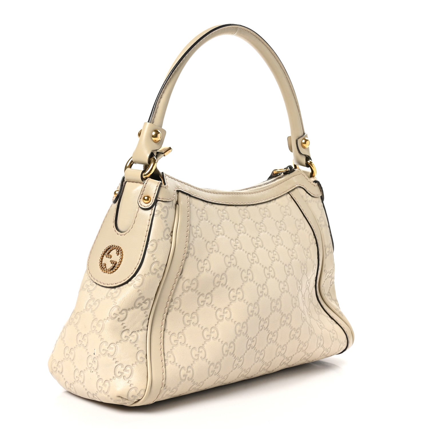 Gucci Guccissima Small Scarlett Studded Interlocking G Hobo Off White 3 of 10