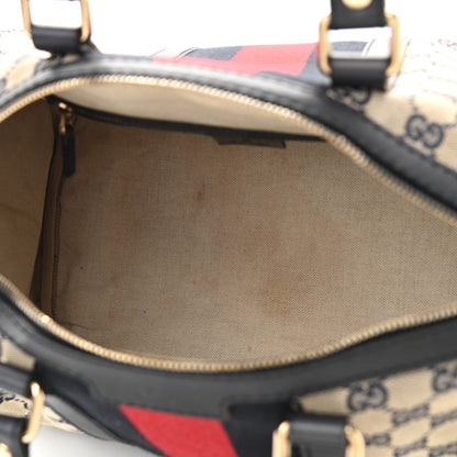 Gucci Monogram Selleria Calfskin Vintage Web Medium Boston Beige Blue 5 of 19
