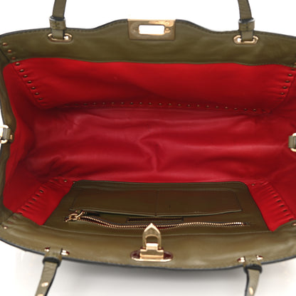 Valentino Garavani Nappa Canvas Camouflage Medium Rockstud Tote Verde Rouge 5 of 18