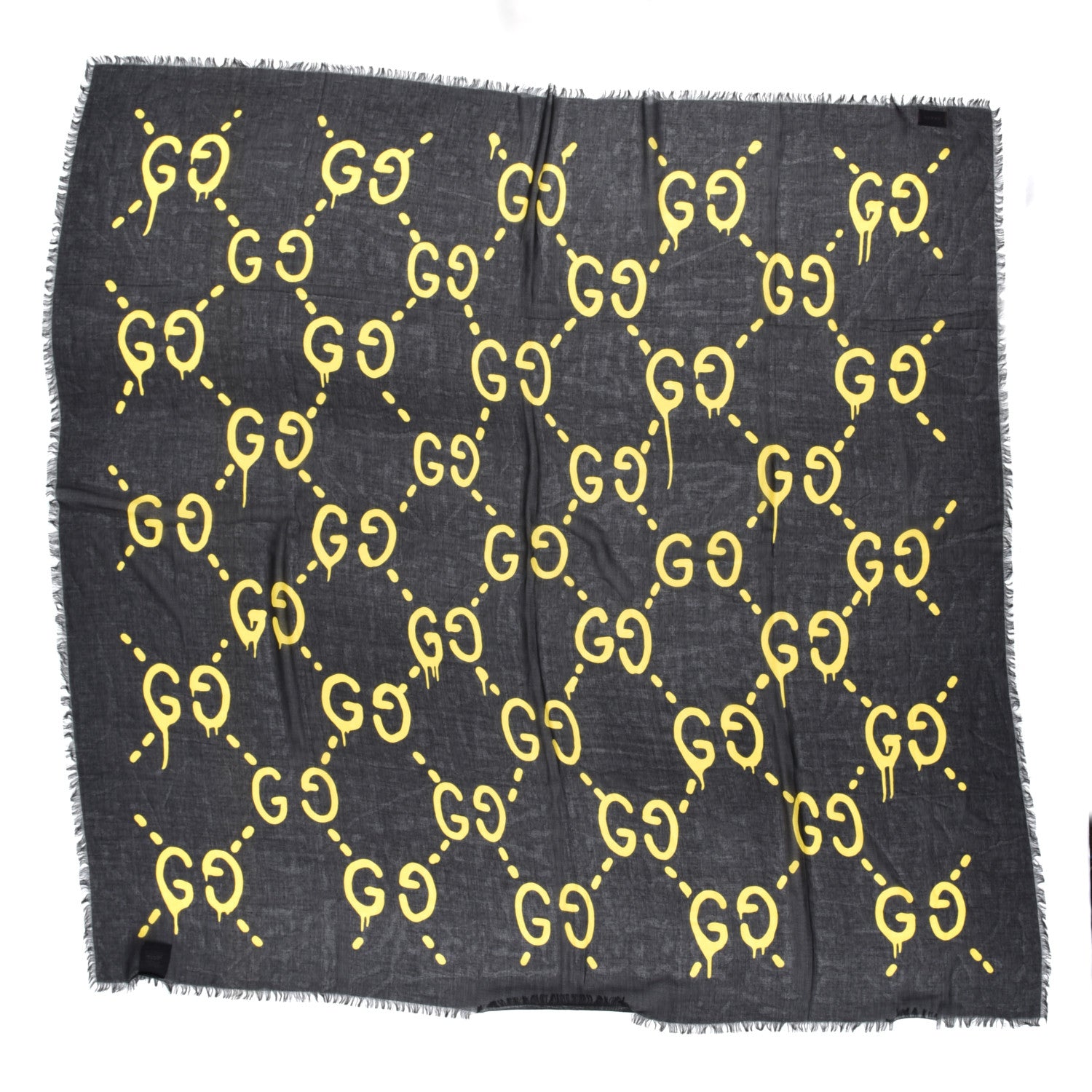 Gucci Modal Silk GG Writers Shawl Black Yellow 1 of 3