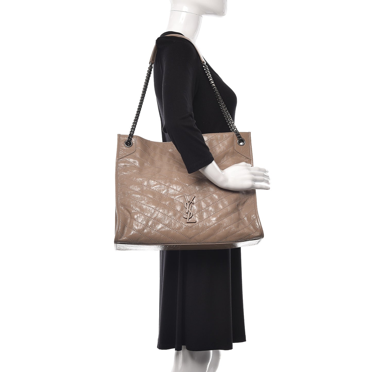Crinkled Calfskin Matelasse Monogram Niki Shoulder Bag Light Taupe
