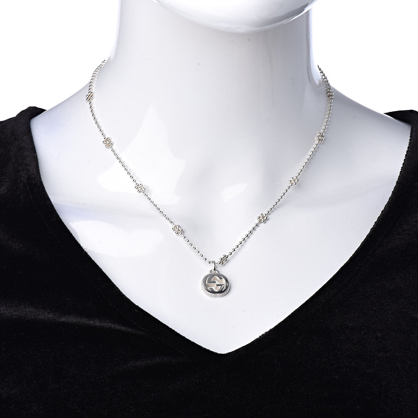 Sterling Silver Interlocking G Beaded Cluster Pendant Necklace