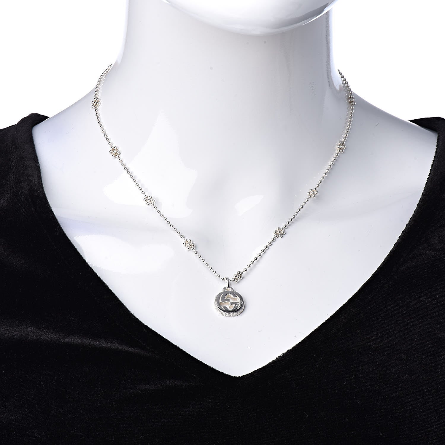 Gucci Sterling Silver Interlocking G Beaded Cluster Pendant Necklace 2 of 6