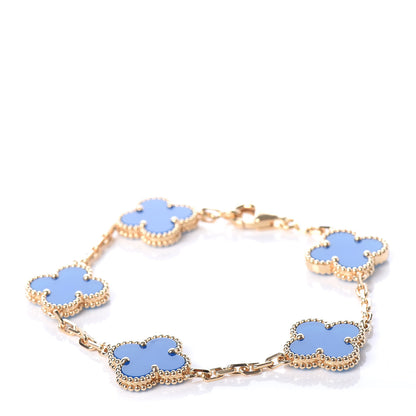 Van Cleef & Arpels 18K Yellow Gold Blue Agate 5 Motifs Vintage Alhambra Bracelet 1 of 6