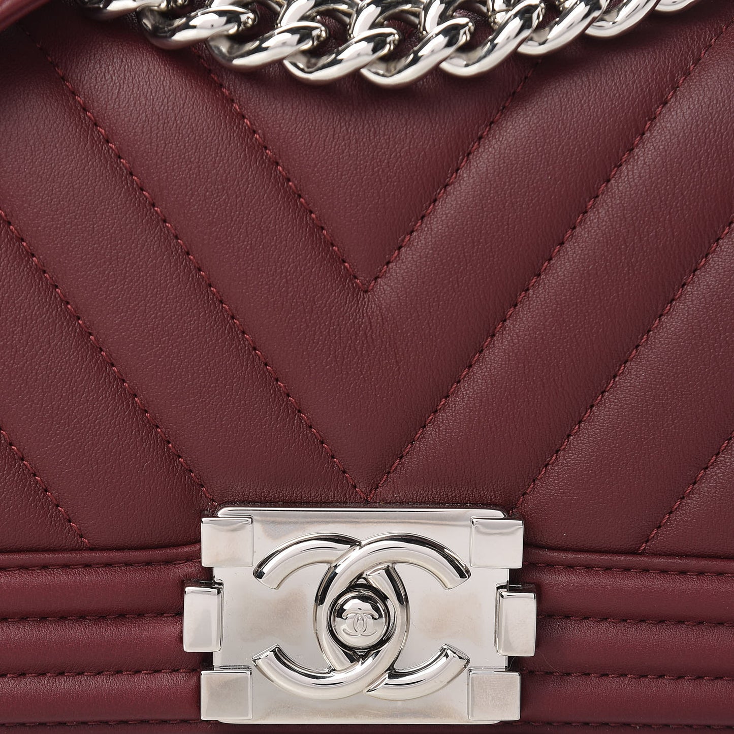Calfskin Chevron Quilted Small Boy Flap Burgundy