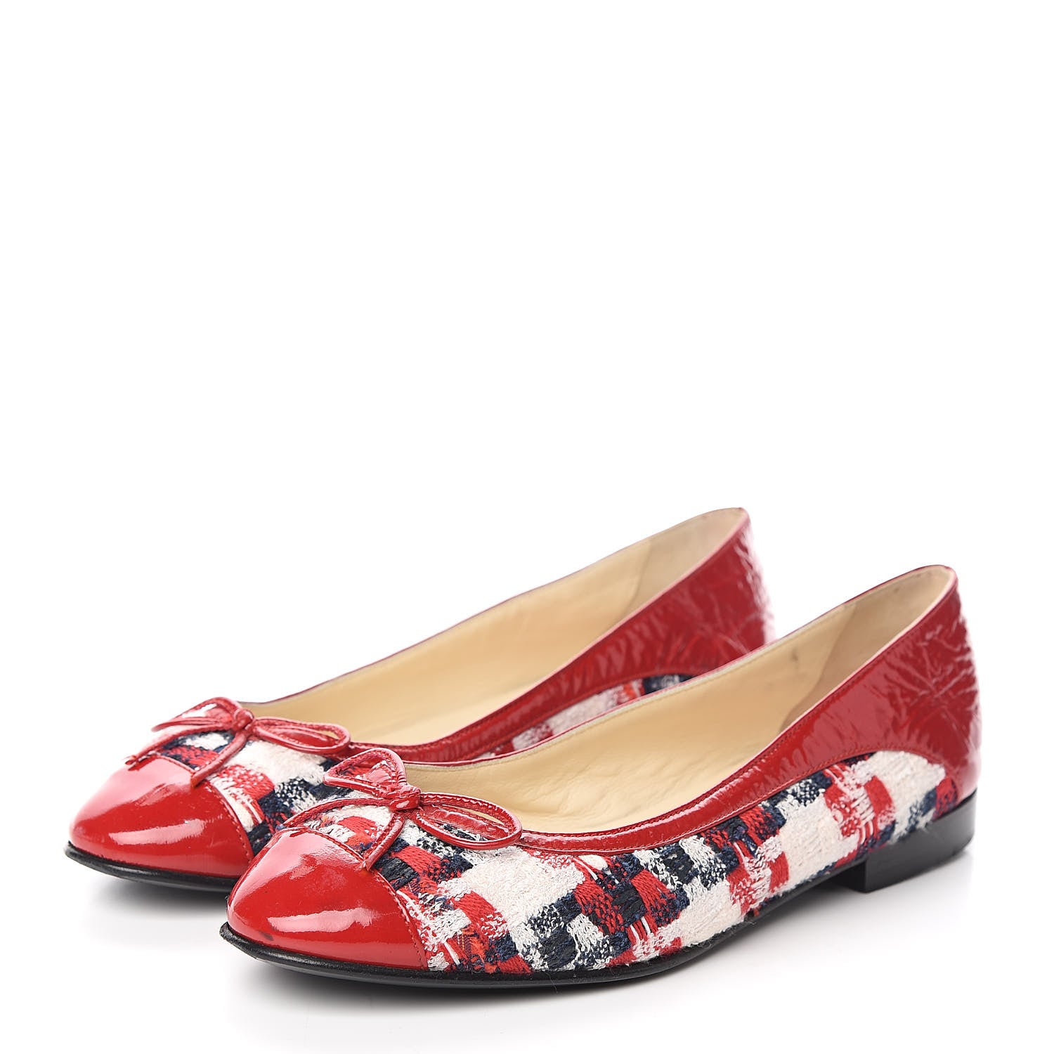 Chanel Tweed Crinkled Patent Cap Toe Ballerina Flats 39 Red 3 of 10