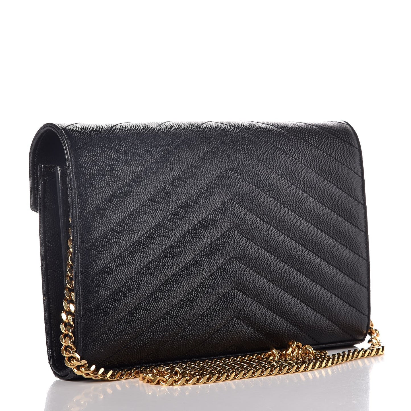 Grain De Poudre Matelasse Chevron Monogram Chain Wallet Black