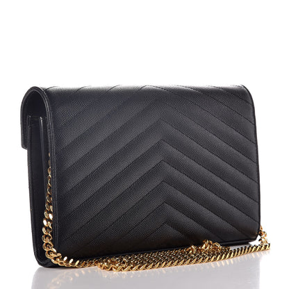 Saint Laurent Grain De Poudre Matelasse Chevron Monogram Chain Wallet Black 3 of 7