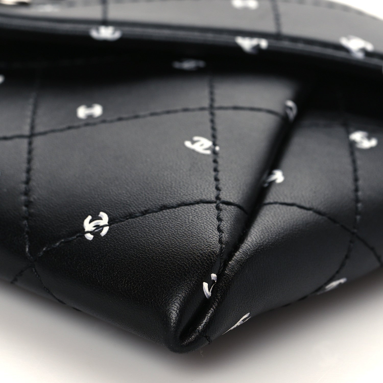 Chanel Printed Lambskin Logo CC Envelope Clutch With Chain Black White 9 of 9