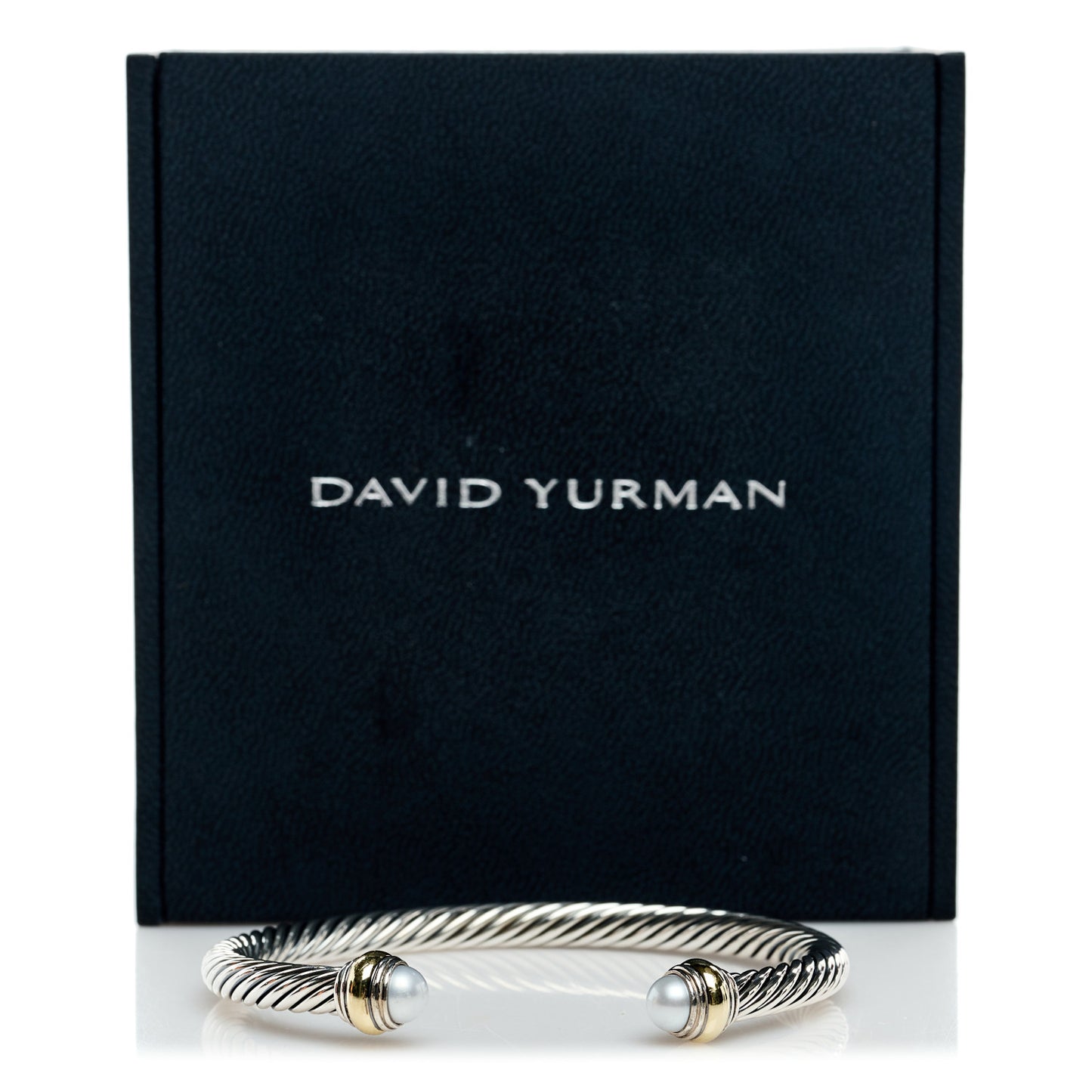 Sterling Silver 14K Yellow Gold Pearl 5mm Cable Classics Bracelet