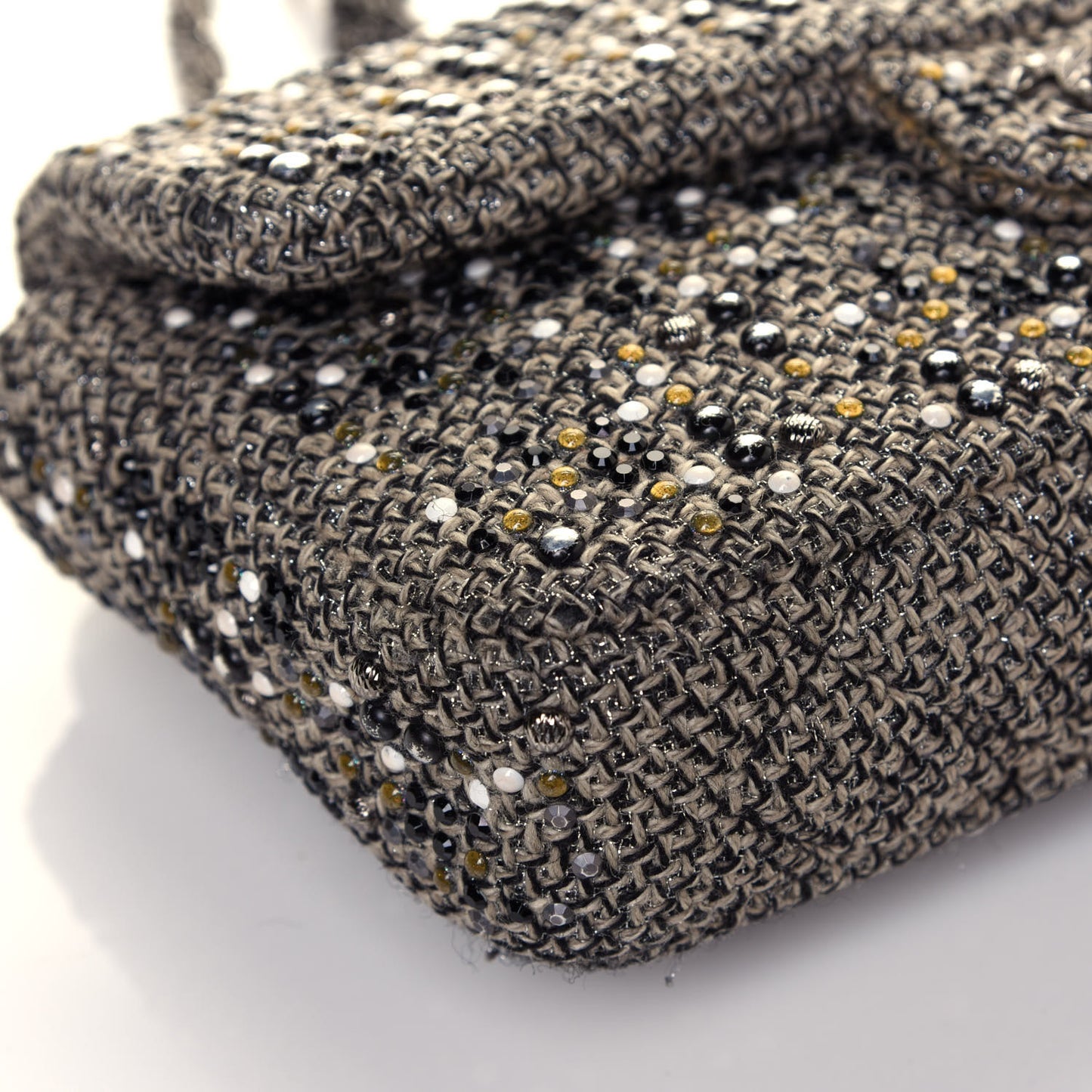 Crystal Tweed Quilted Medium Single Flap Black