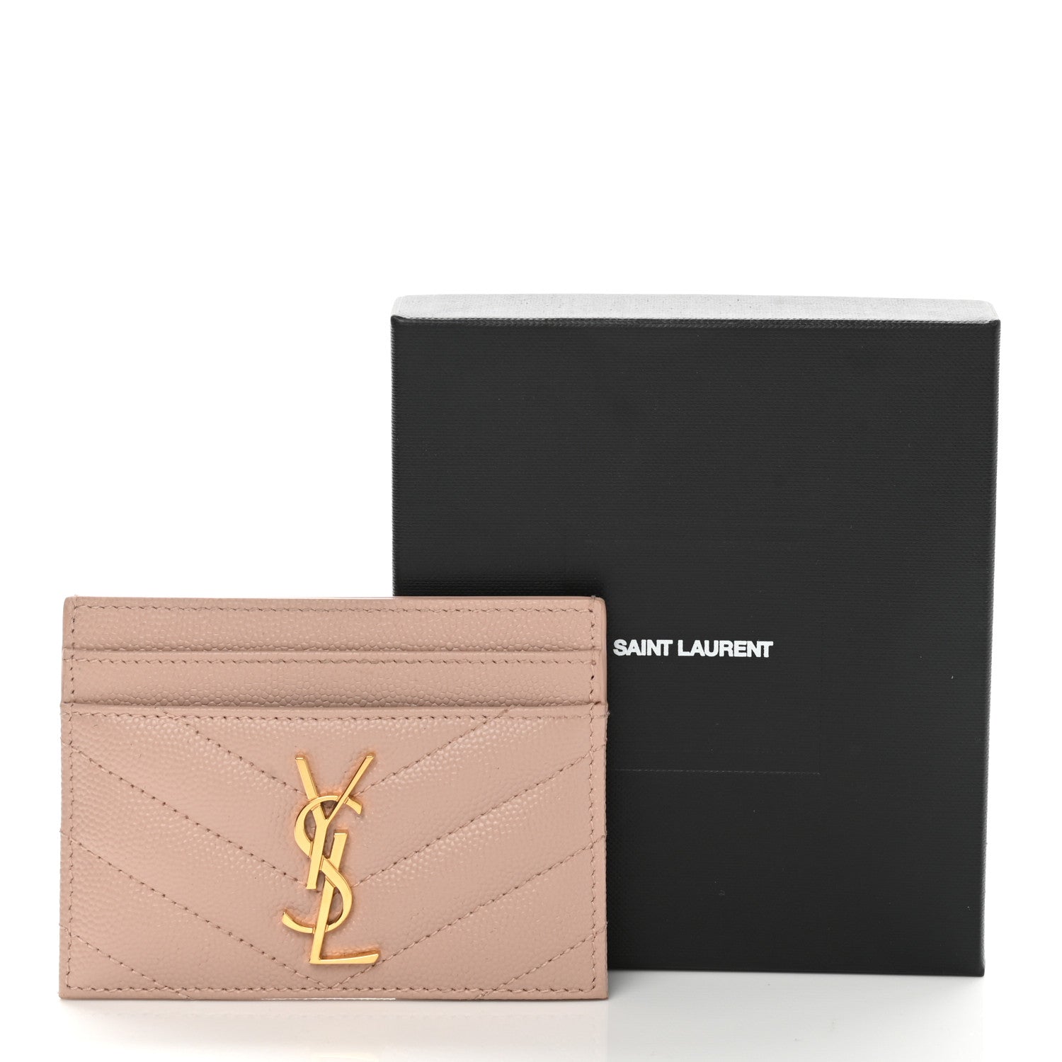 Saint Laurent Grain De Poudre Matelasse Chevron Monogram Credit Card Case Pale Pink 8 of 8
