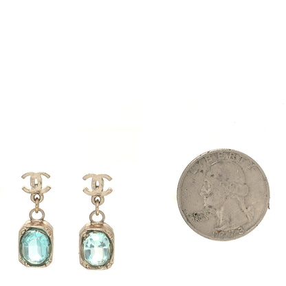 Chanel Crystal CC Drop Earrings Gold Blue 2 of 5