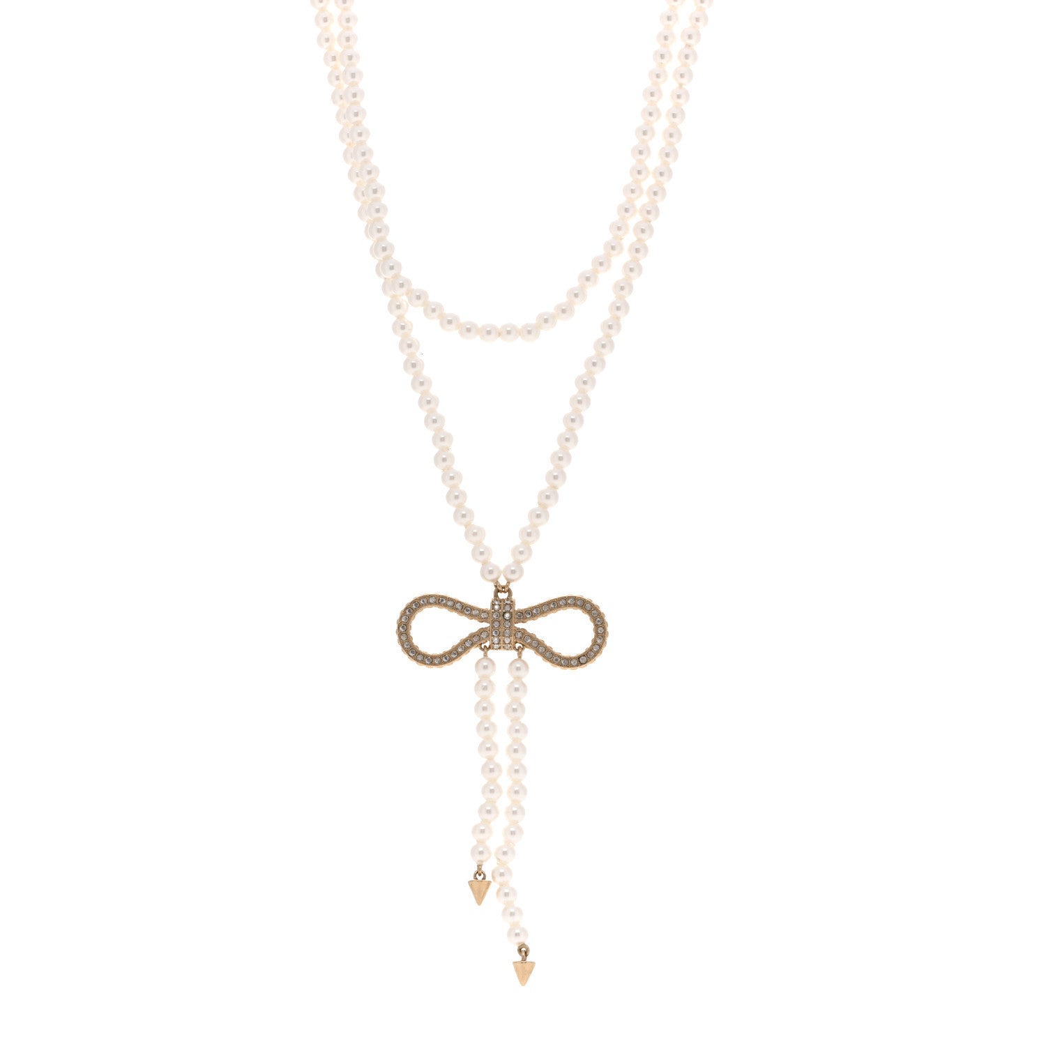 Christian Dior Crystal Pearl Bow Necklace Gold 1 of 5