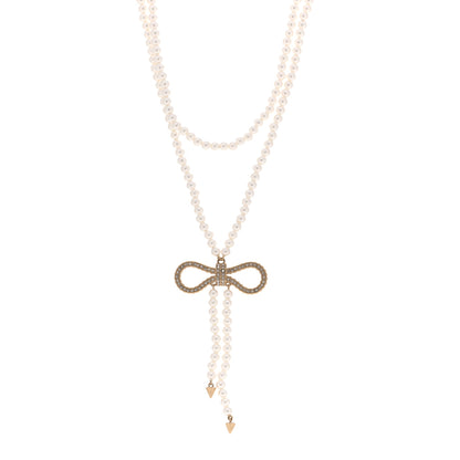 Christian Dior Crystal Pearl Bow Necklace Gold 1 of 5