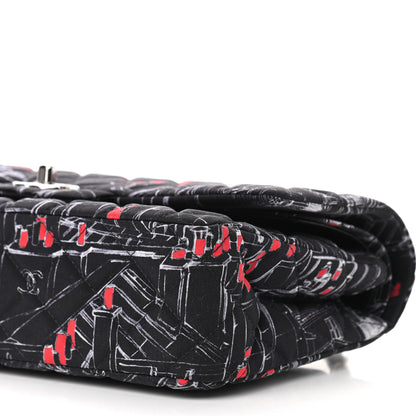 Chanel Fabric Printed Paris Rooftops Quilted Medium Double Flap Black Red White 9 of 9
