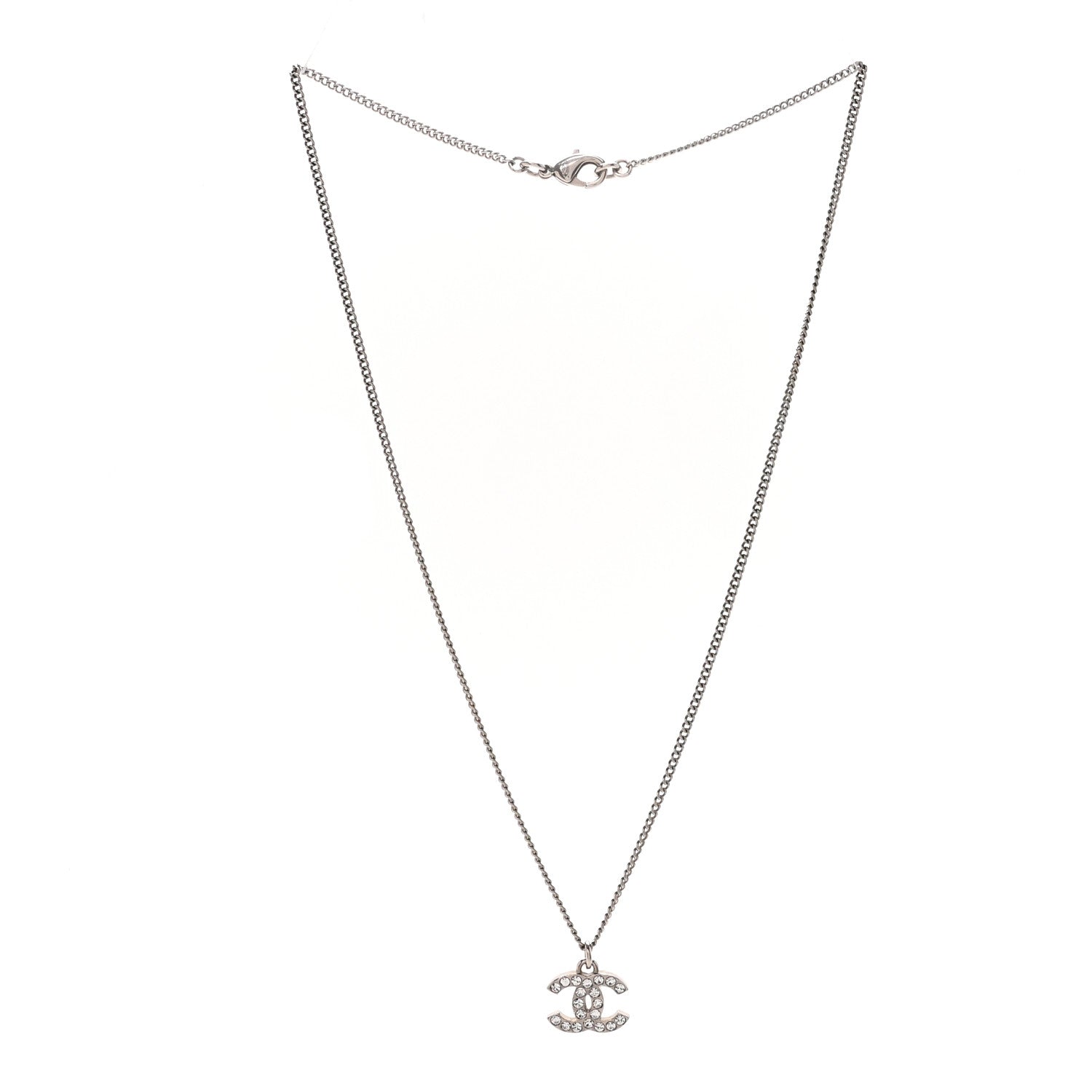 Chanel Crystal Timeless CC Necklace Silver 3 of 7