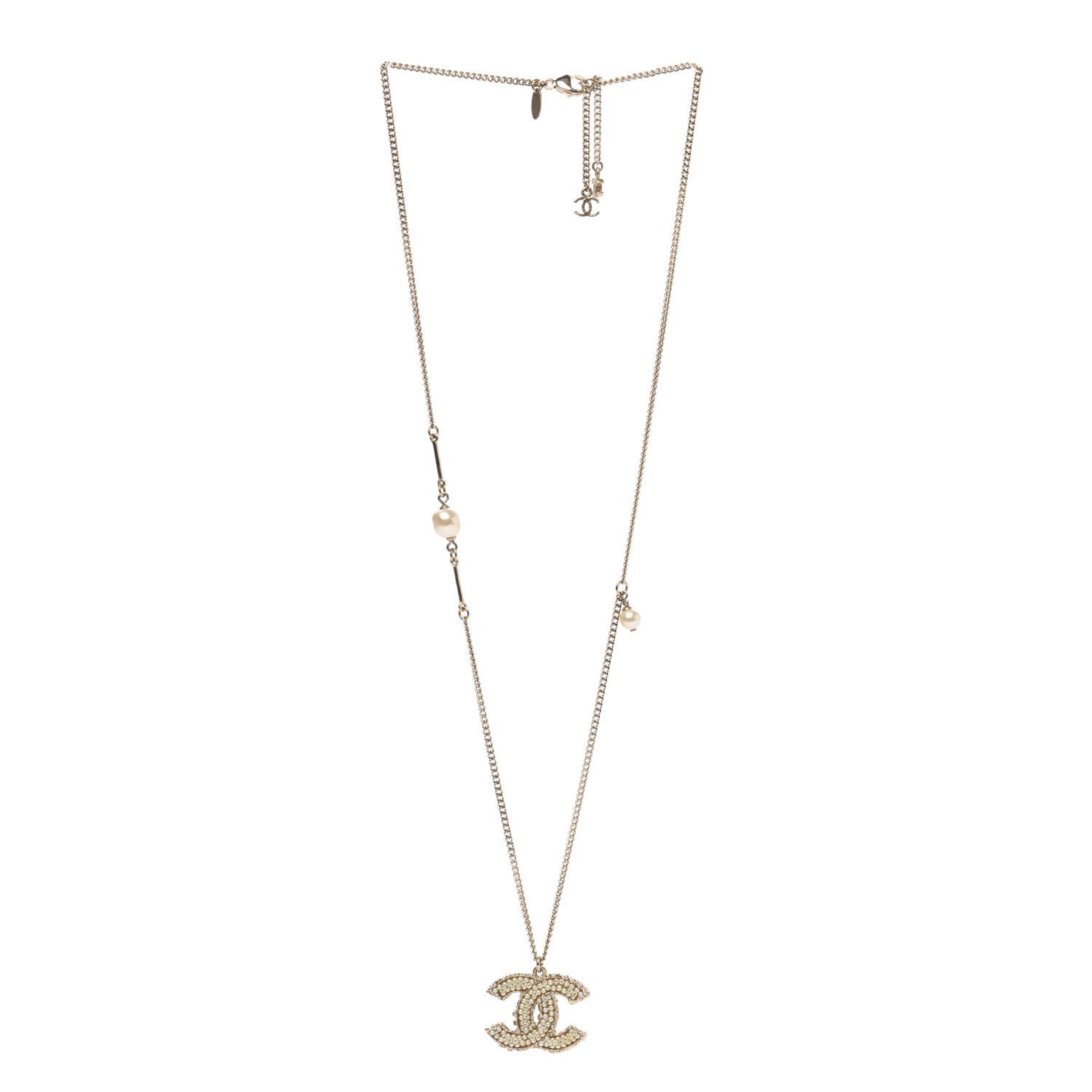 Chanel Crystal Pearl CC Pendant Necklace Gold 3 of 5