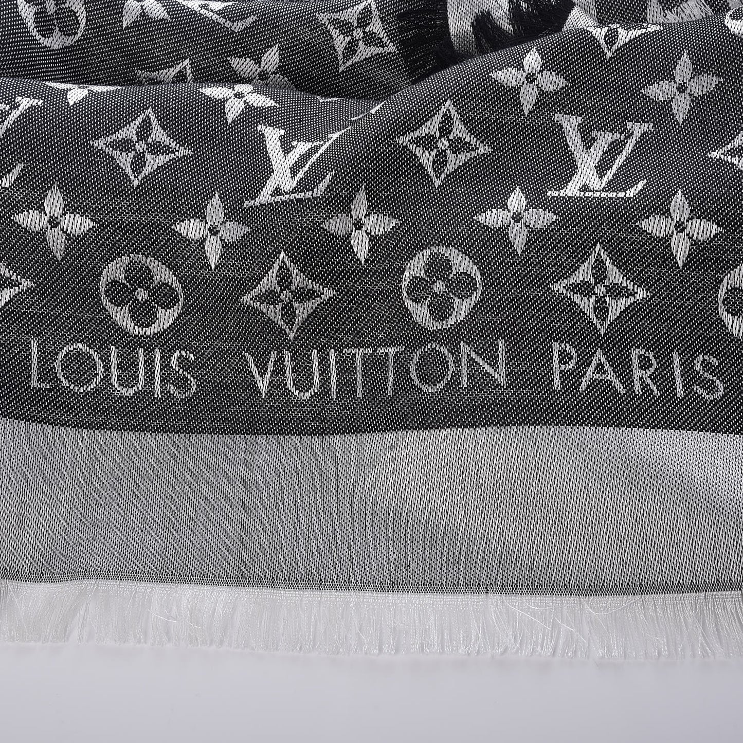 Wool Silk Monogram Denim Shawl Black