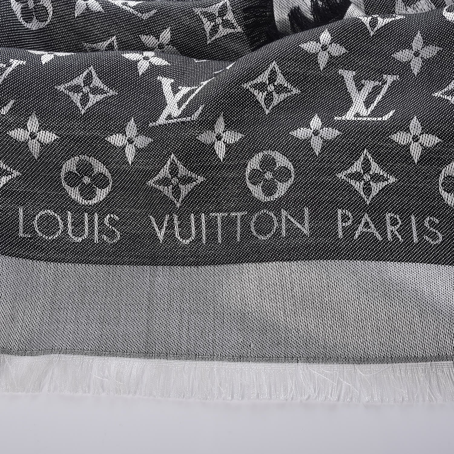 Louis Vuitton Wool Silk Monogram Denim Shawl Black 4 of 4