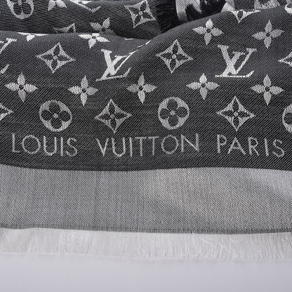Louis Vuitton Wool Silk Monogram Denim Shawl Black 4 of 4