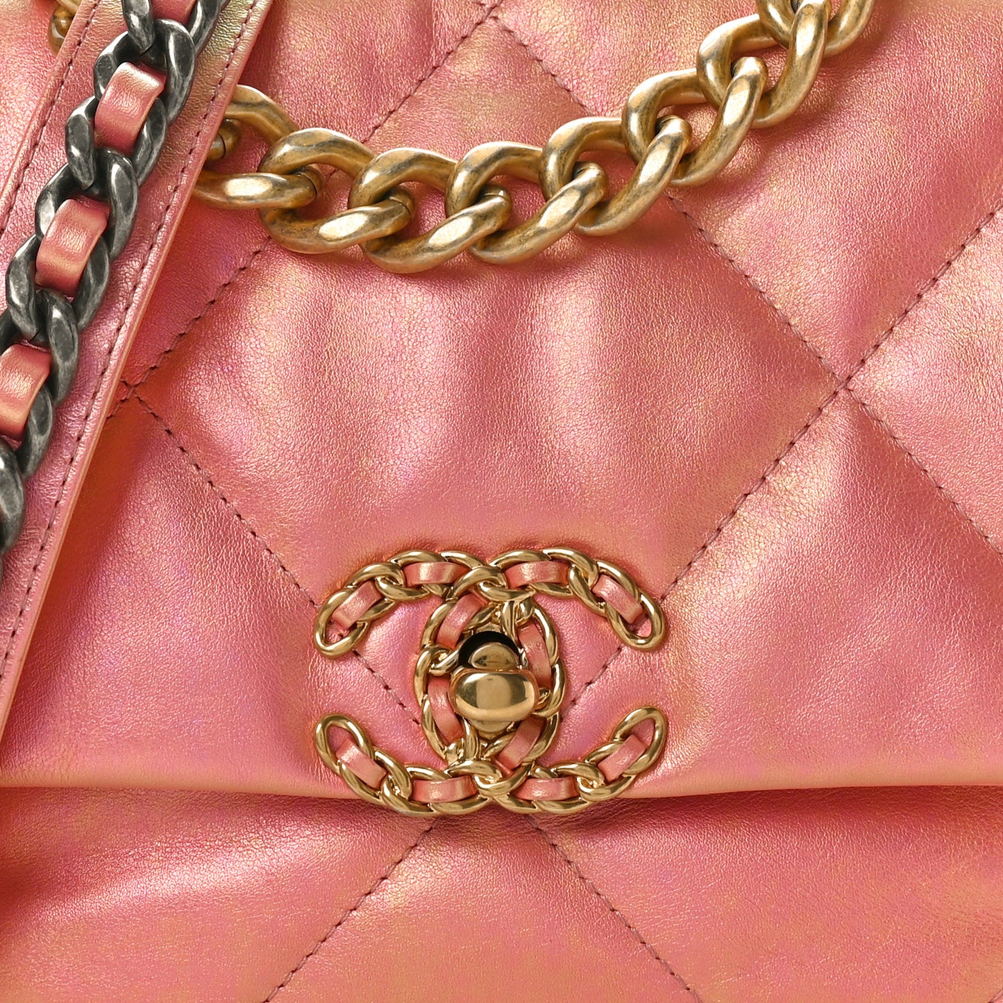 Iridescent Calfskin Quilted Medium Chanel 19 Flap Pink