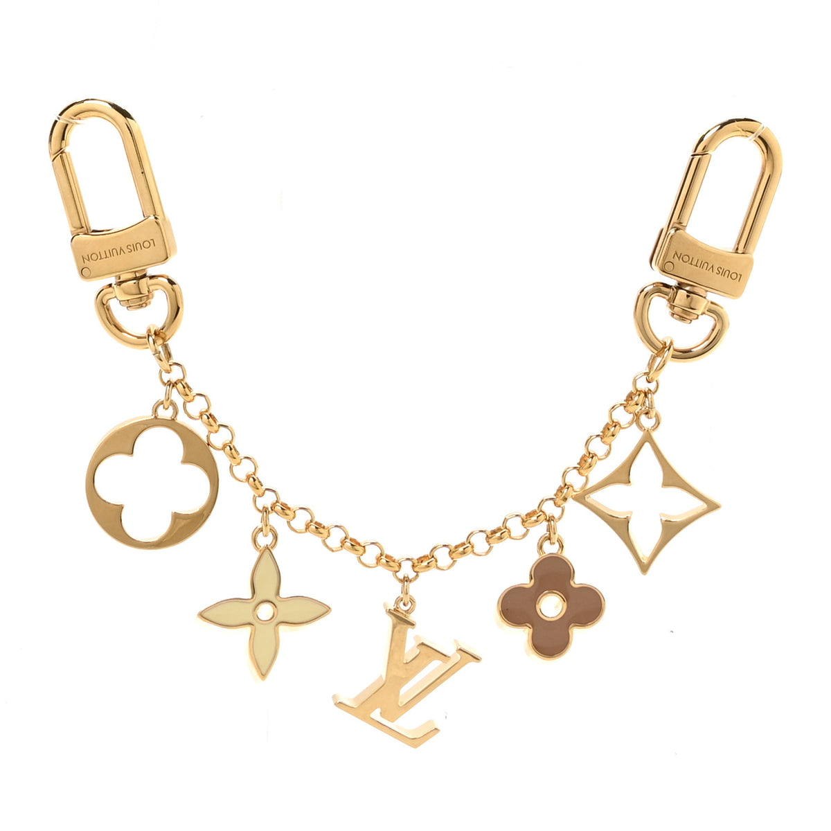 Brass Enamel Fleur De Monogram Bag Charm Chain Gold